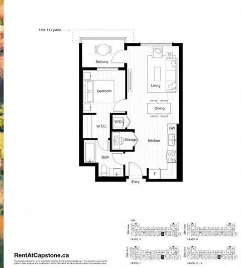 Floor plan for 1 bed, 1 bath, 600 sqft